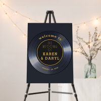 Retro Vinyl Record Black Wedding Welcome Sign
