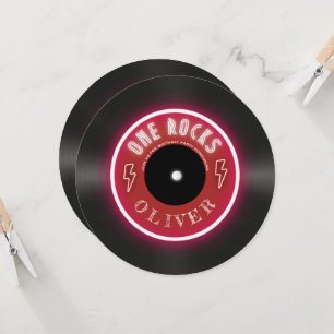 Retro vinyl record boy first birthday invitation