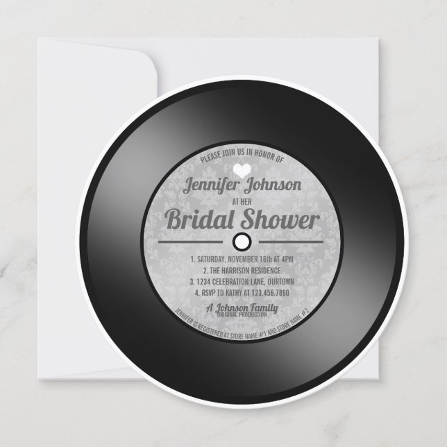 Retro Vinyl Record Bridal Shower Invitation (Front)