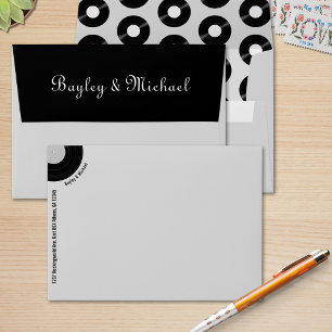 Retro Vinyl Record Custom Grey Black Wedding Envelope