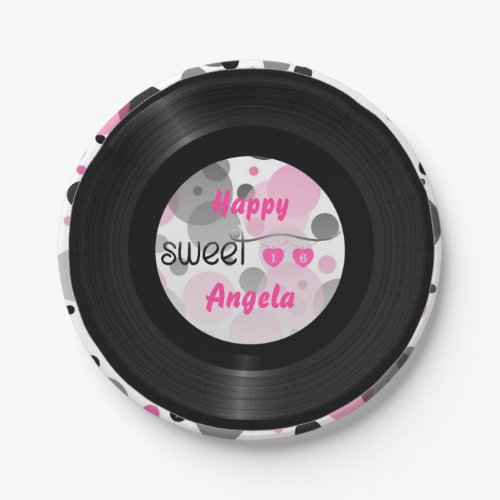 Retro Vinyl Record  Custom Sweet 16 Paper Plates