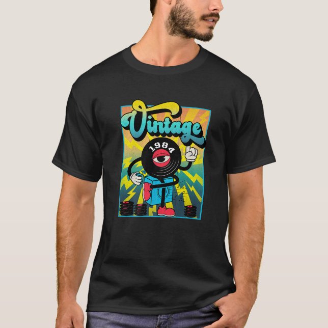 Retro Vinyl Record Doodle Funny 40th Birthday Vint T-Shirt (Front)