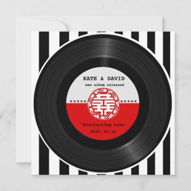 Retro Vinyl Record Double Happiness Wedding Invitation (Front)
