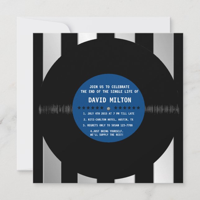 Retro Vinyl Record l Modern Bachelor Party Invites (Front)