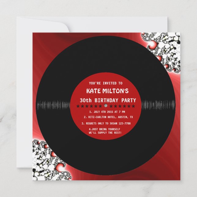 Retro Vinyl Record l Modern Birthday Party Invites (Front)