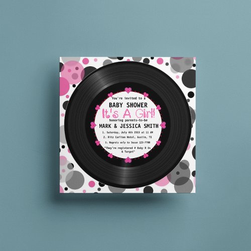 Retro Vinyl Record l Modern Chic Girl Baby Shower Invitation
