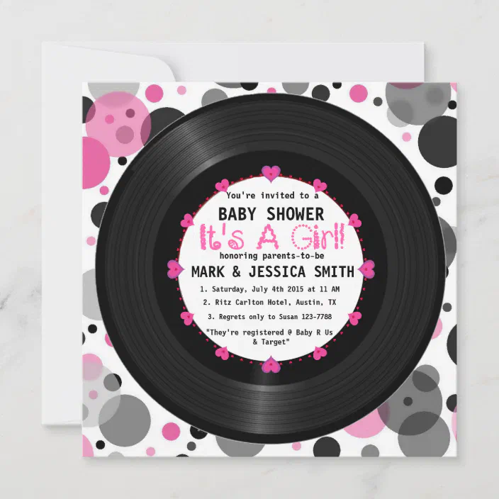 Retro Vinyl Record L Modern Chic Girl Baby Shower Invitation Zazzle Com