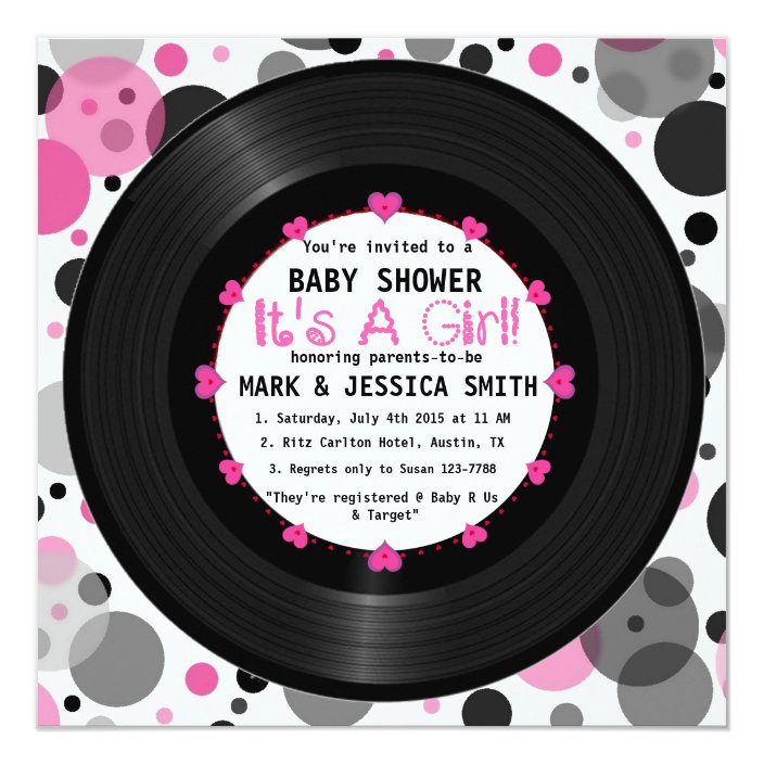Retro Vinyl Record L Modern Chic Girl Baby Shower Invitation Zazzle Com