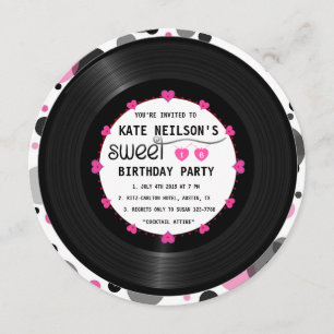 Retro Vinyl Record l Modern Chic Sweet 16 B'day Invitation