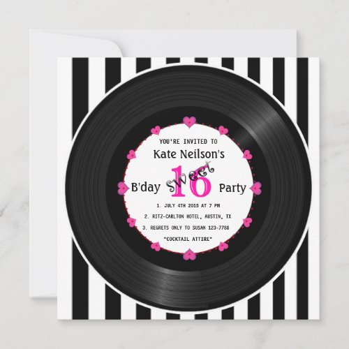 Retro Vinyl Record l Modern Sweet 16 Bday Invitation