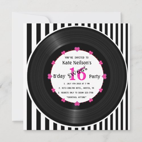 Retro Vinyl Record l Modern Sweet 16 Bday Invitation