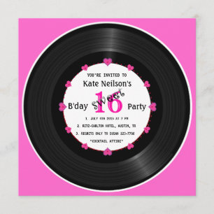 Retro Vinyl Record l Modern Sweet 16 B'day Invitation