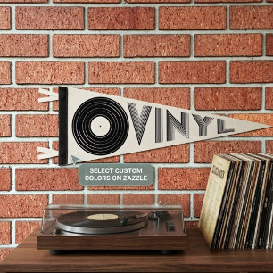 Retro Vinyl Record Listening Room Felt Pennant Flag