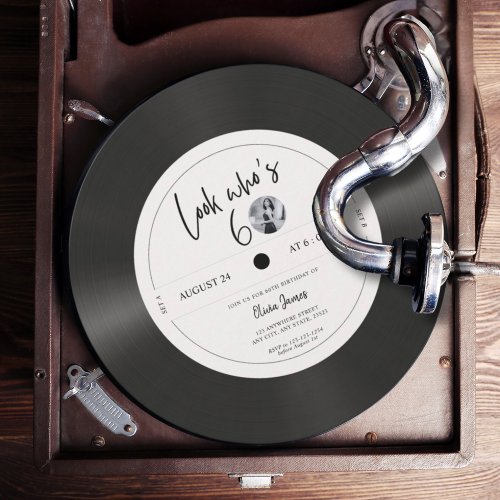 Retro vinyl record look who’s 60, 60th birthday 