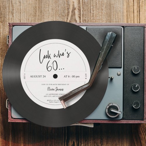 Retro vinyl record look who’s 60, 60th birthday 