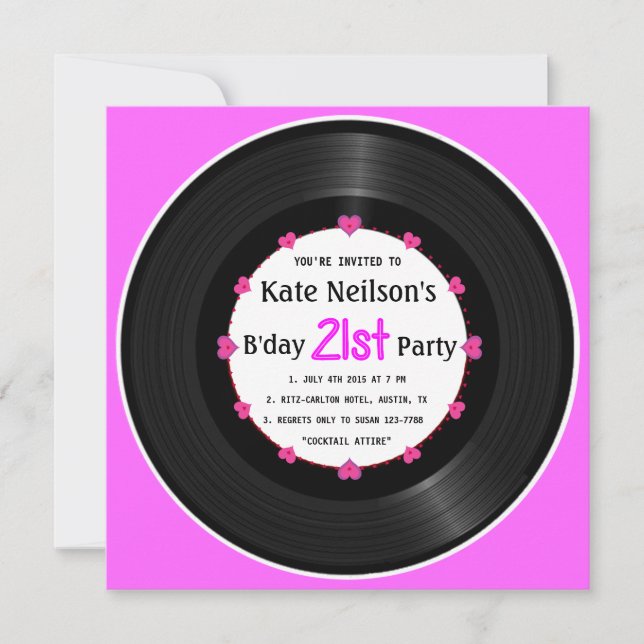 Retro Vinyl Record | Modern Chic 21st Birthday Invitation (Front)