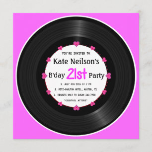 Retro Vinyl Record Modern Chic 21st Birthday Invitation