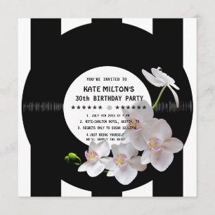 Retro Vinyl Record Modern Orchids Birthday Invites