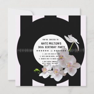 Retro Vinyl Record Modern Orchids Birthday Invites
