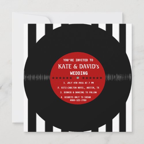Retro Vinyl Record  Modern Wedding Invitation