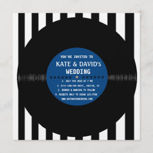 Retro Vinyl Record Modern Wedding Invite (Blue)