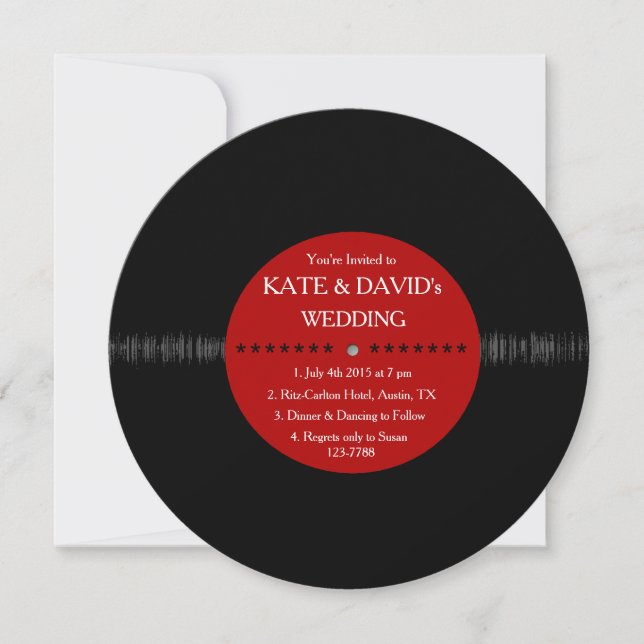 Retro Vinyl Record Modern Wedding Invites (Front)