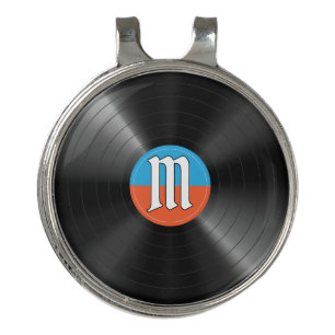 Retro Vinyl Record Monogram Initial M Blue Orange Golf Hat Clip