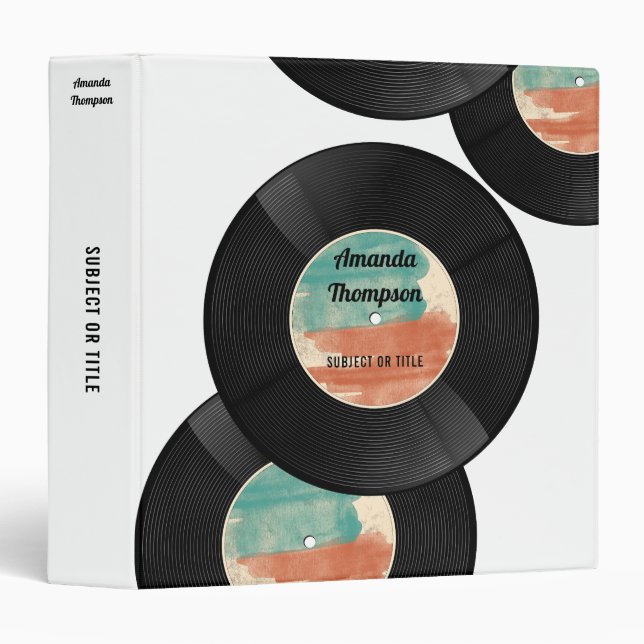 Retro Vinyl Record Music Album 3 Ring Binder (Front/Spine)