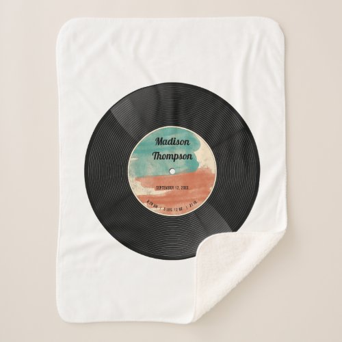 Retro Vinyl Record Music Baby Birth Record Stats Sherpa Blanket