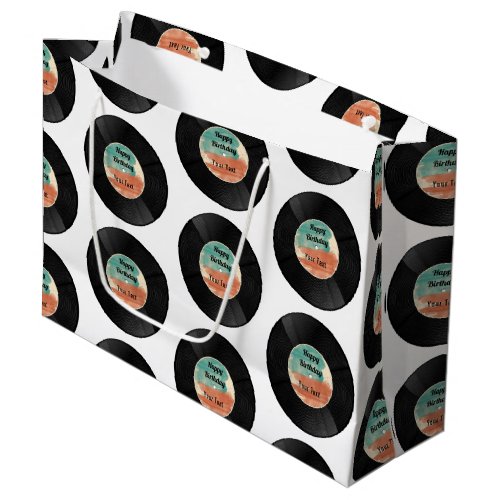 Retro Vinyl Record Music Birthday Party  Large Gift Bag