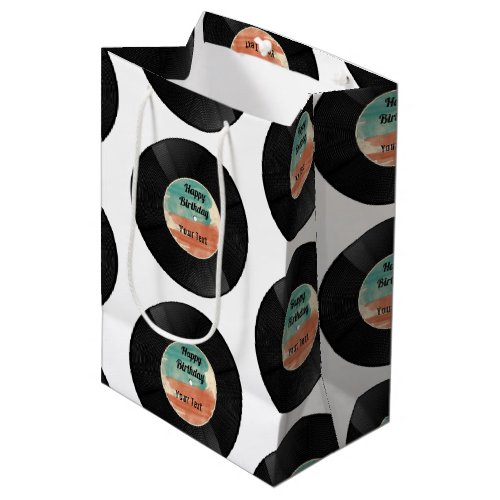 Retro Vinyl Record Music Birthday Party   Medium Gift Bag