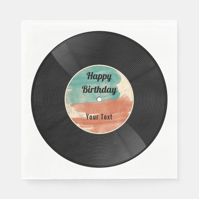 Retro Vinyl Record Music Birthday Party  Napkins (Front)