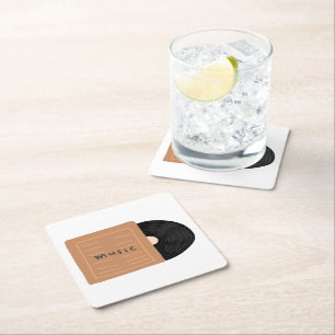 Retro Vinyl Record Music Lover Gift Square Paper Coaster