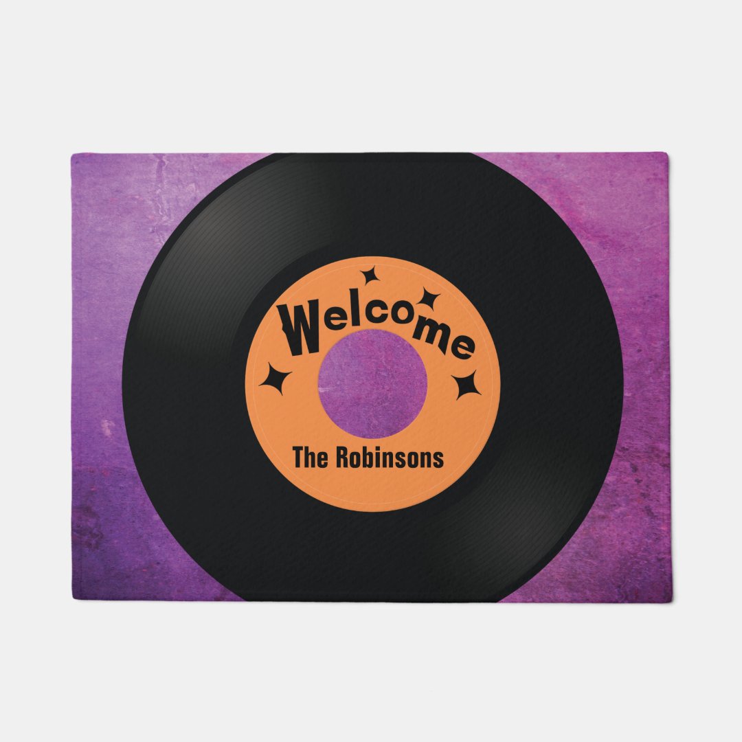 Retro vinyl record music lovers doormat Zazzle