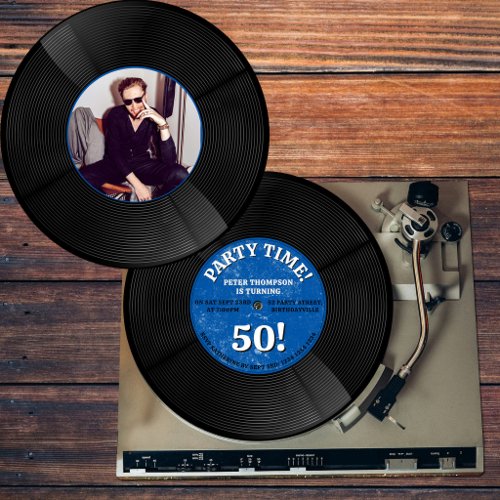 Retro Vinyl Record Music Milestone Birthday Photo Invitation
