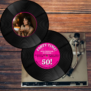 Retro Vinyl Record Music Milestone Birthday Photo Invitation