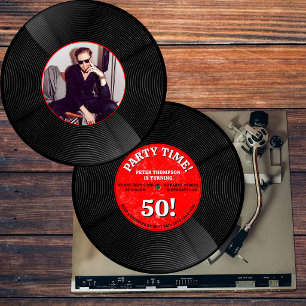 Retro Vinyl Record Music Milestone Birthday Photo Invitation