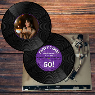 Retro Vinyl Record Music Milestone Birthday Photo Invitation