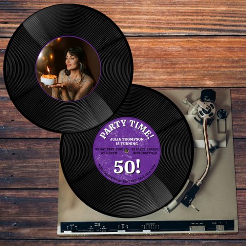 Retro Vinyl Record Music Milestone Birthday Photo Invitation