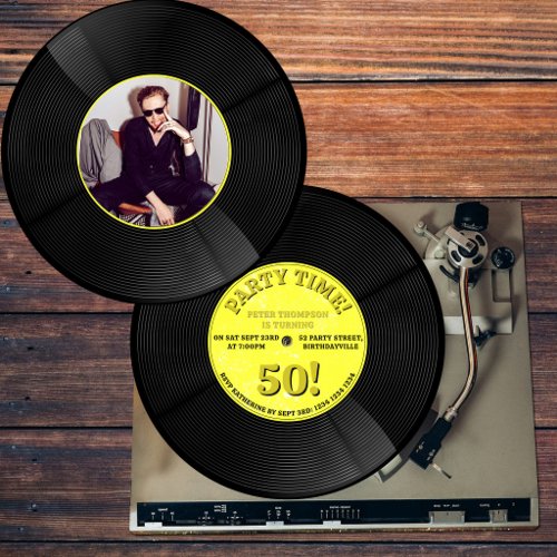 Retro Vinyl Record Music Milestone Birthday Photo Invitation