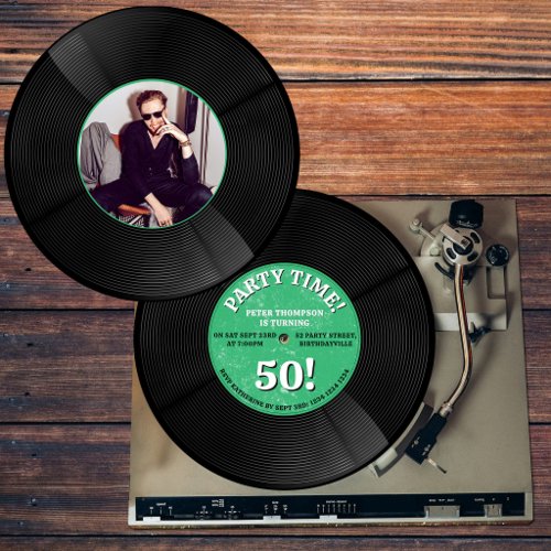 Retro Vinyl Record Music Milestone Birthday Photo Invitation