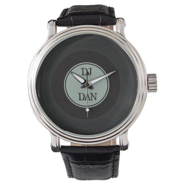 Retro Vinyl Record Personalized DJ Musician Name Watch (Front)