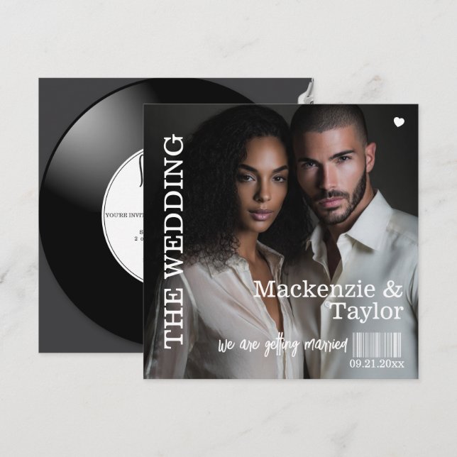 Retro Vinyl Record Photo Cover Wedding Invitation (Front/Back)