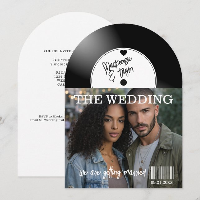 Retro Vinyl Record Photo Cover Wedding Invitation (Front/Back)