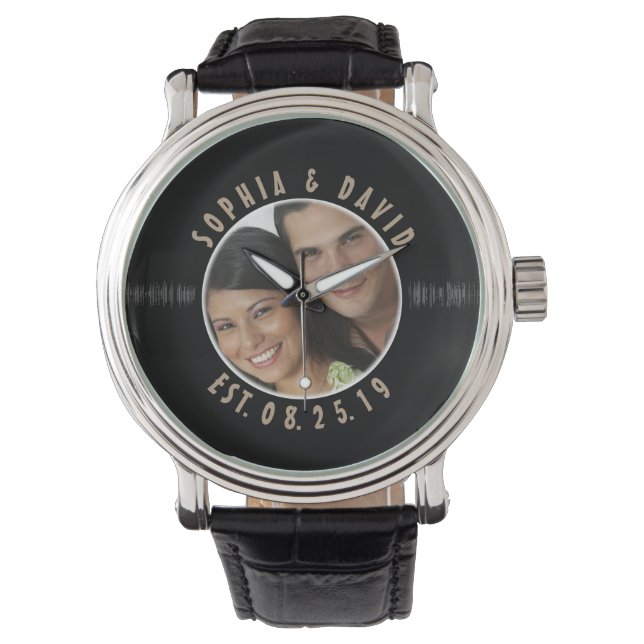 Retro Vinyl Record Photo Custom Wedding Keepsake Watch (Front)