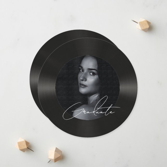 Retro vinyl record photo graduation  announcement (Front/Back In Situ)