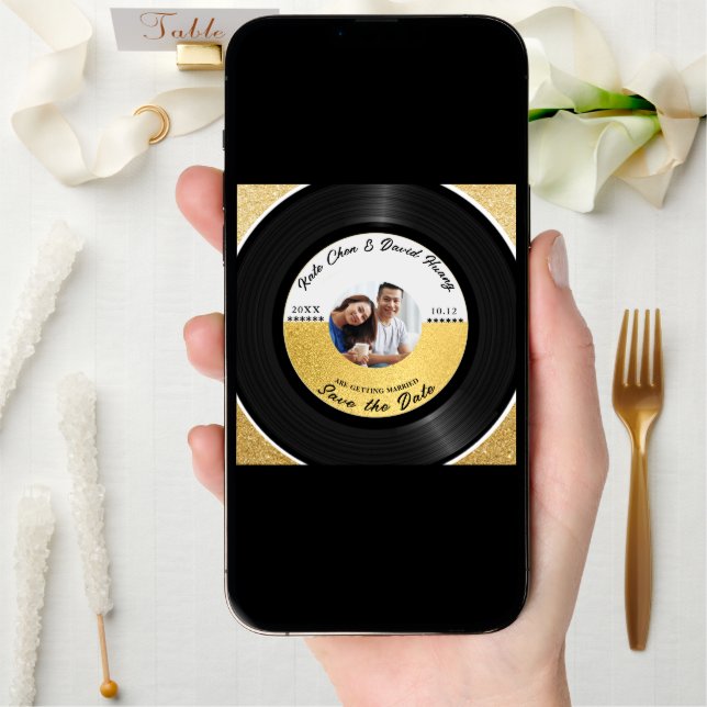Retro Vinyl Record Photo Save the Date QR Code (Front Digital)