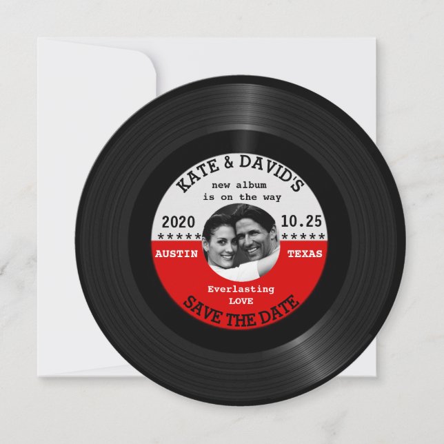 Retro Vinyl Record Photo Save The Date Template (Front)