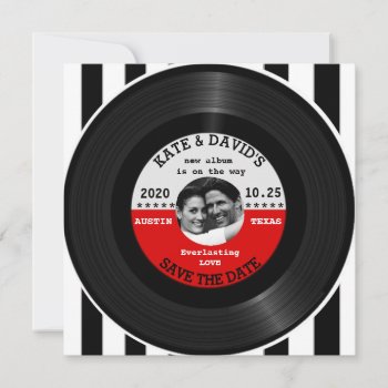 Retro Vinyl Record Photo Save The Date Template by riverme at Zazzle
