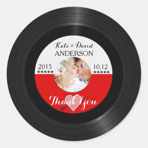 Retro Vinyl Record Photo Wedding Favor Thank You Classic Round Sticker